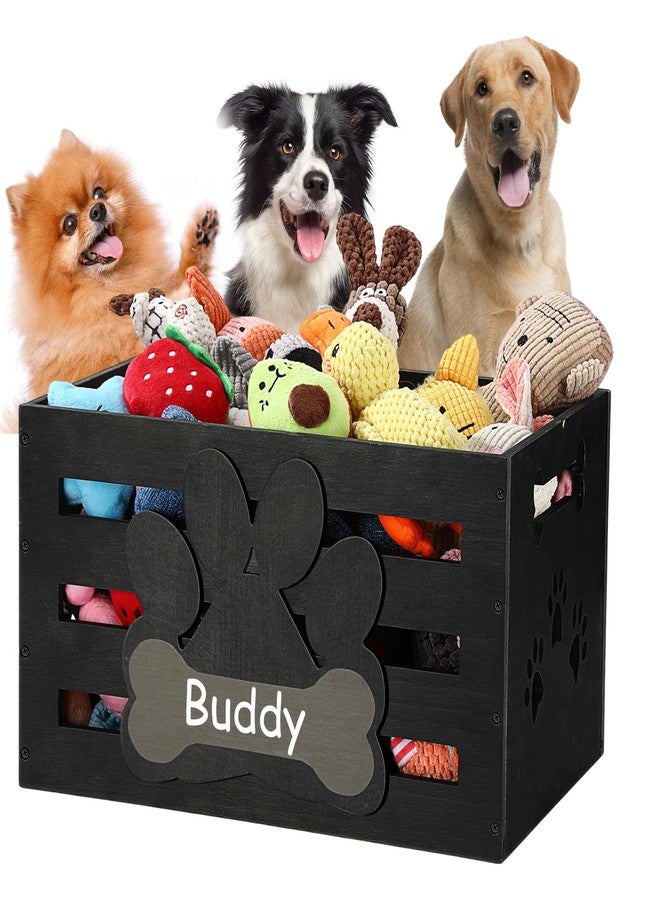 Cinnvoice Large Dog Toy Basket Wood Dog Toy Bin Storage Baskets Box with Handles and Label Position Design Large Organizer with Paw Pattern Print for Pets Toys Food Blankets Clothes 18"x12"x10" - Image 1